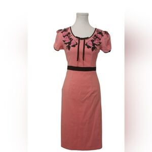 Rebel Sugar Small  Pink Floral Embroidered Dress Old Money Vibes